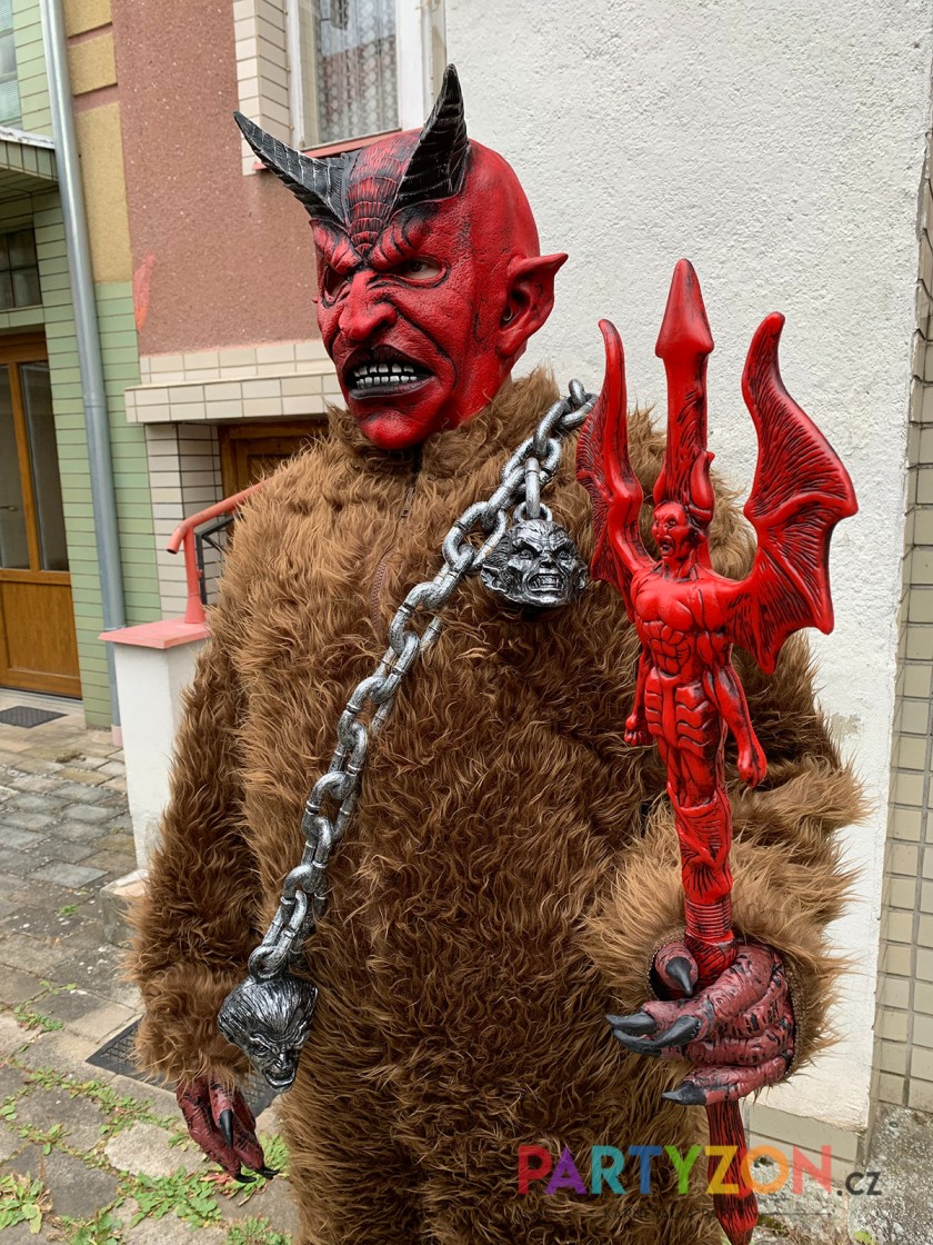 hnedy kostym a maska pro certa krampus